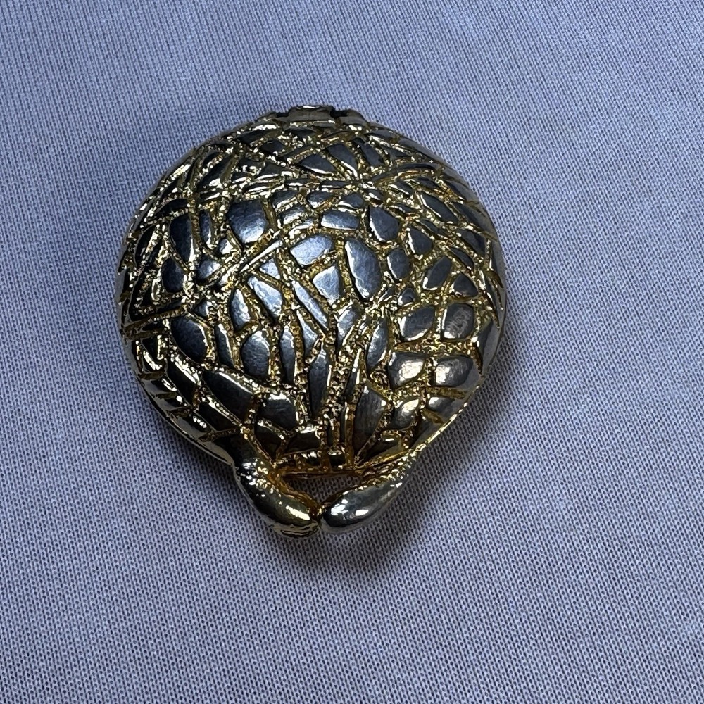 Vintage Houbigant Solid Perfume Compact Gold Tone Textured Nugget Round Hinged